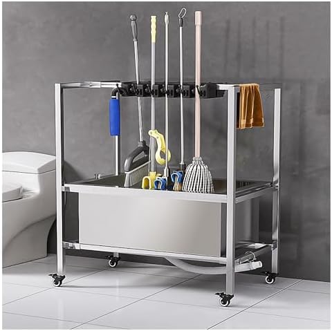GENERIC Support Mobile Pour Balai Et Balai Avec Roulettes – Organiseur D'outils De Nettoyage Peu Encombrant Pour La Maison, Le Garage, L'école Et L'hôpital – Solution De Rangement Et D'accès Facile Pour Un