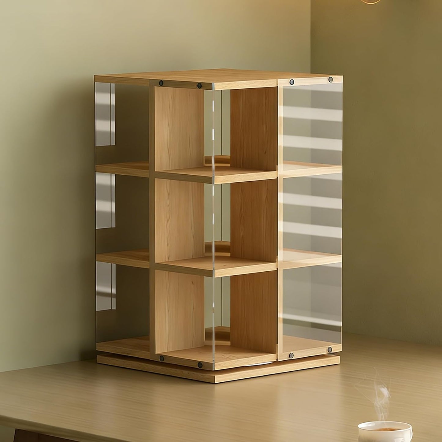 Tour De Rangement Rotative Pour CD, DVD, Disque Vinyle, Design Rotatif à 360°, Rangement Ouvert Sur Les 4 Côtés, Capacité De 120 CD, Compartiment Unique 14 X 14 Cm (couleur Noyer)