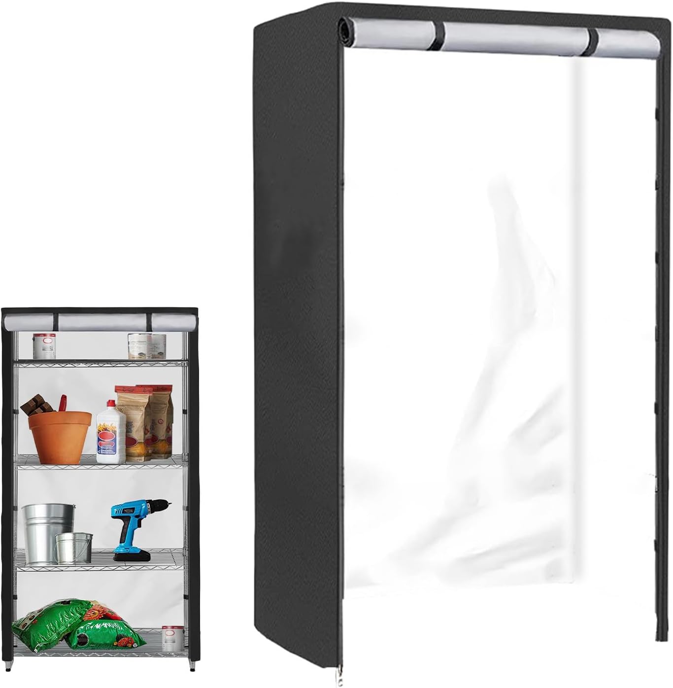 Generisch Housse De Rack En Fil Avec Fermeture éclair, Protection Pour étagère, 61,81 X 29,02 X 13,78 Pouces, Housses De Rangement De Protection Pour L'organisation De Base De Garage De Cuisine Et La