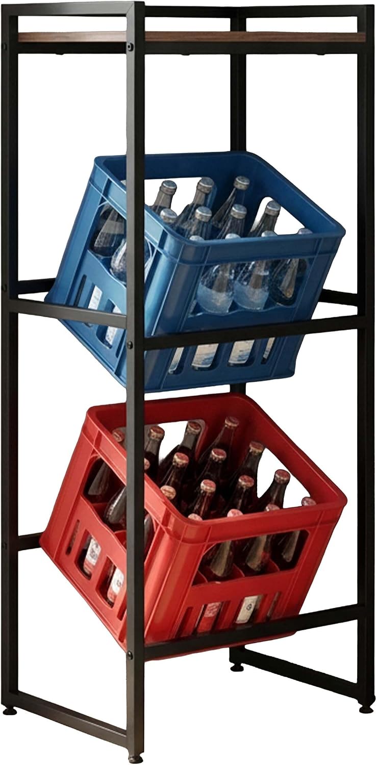 Relaxdays Étagère Pour Caisses à Boissons, 4 Caisses, H X L X P : 117 X 74 X 32 Cm, étagère Industrielle, Marron/Noir