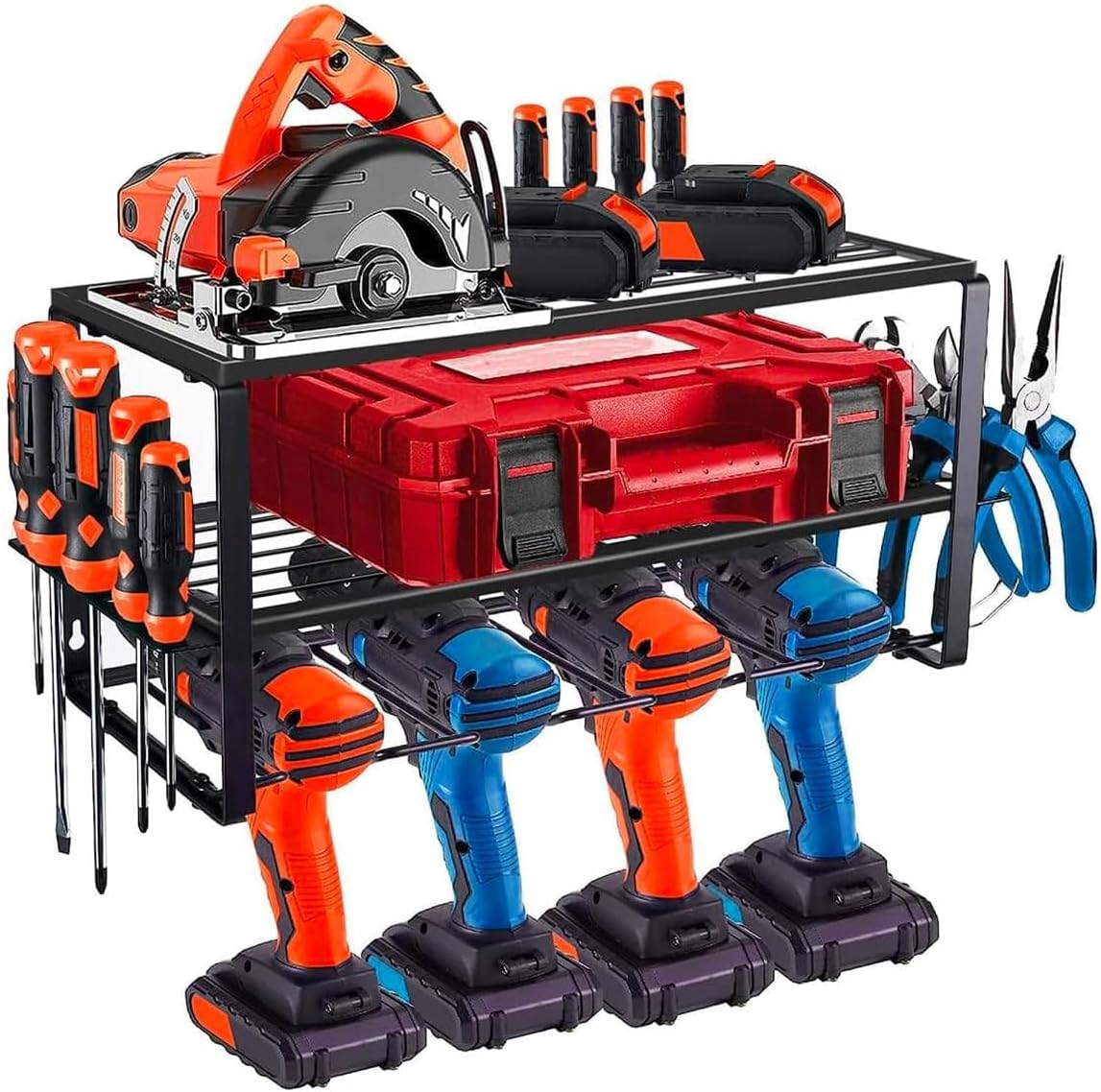 Étagère Murale En Acier Avec 4 Compartiments Et étagères En Grille, Panneau Porte-outils De Travail Peu Encombrant, Pour Garage Et Atelier, Facile à Installer