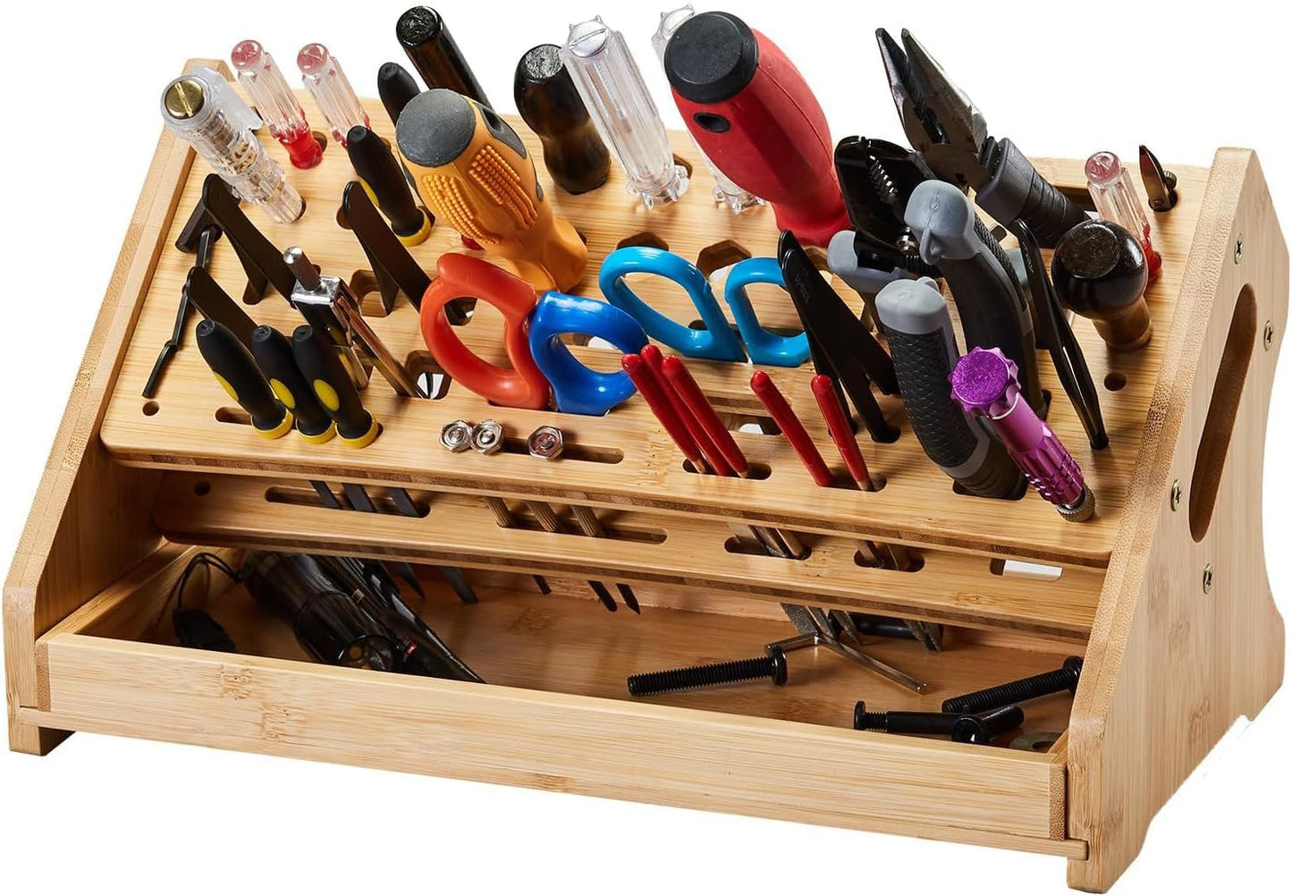 Genérico Organisateur De Tournevis – Avec Plateau De 53 Trous Organisation De La Maison En Bois | Organisateur D'outils Manuels, Pour Travaux Manuels, Réparation Garage, Intérieur Et Extérieur, Jardin