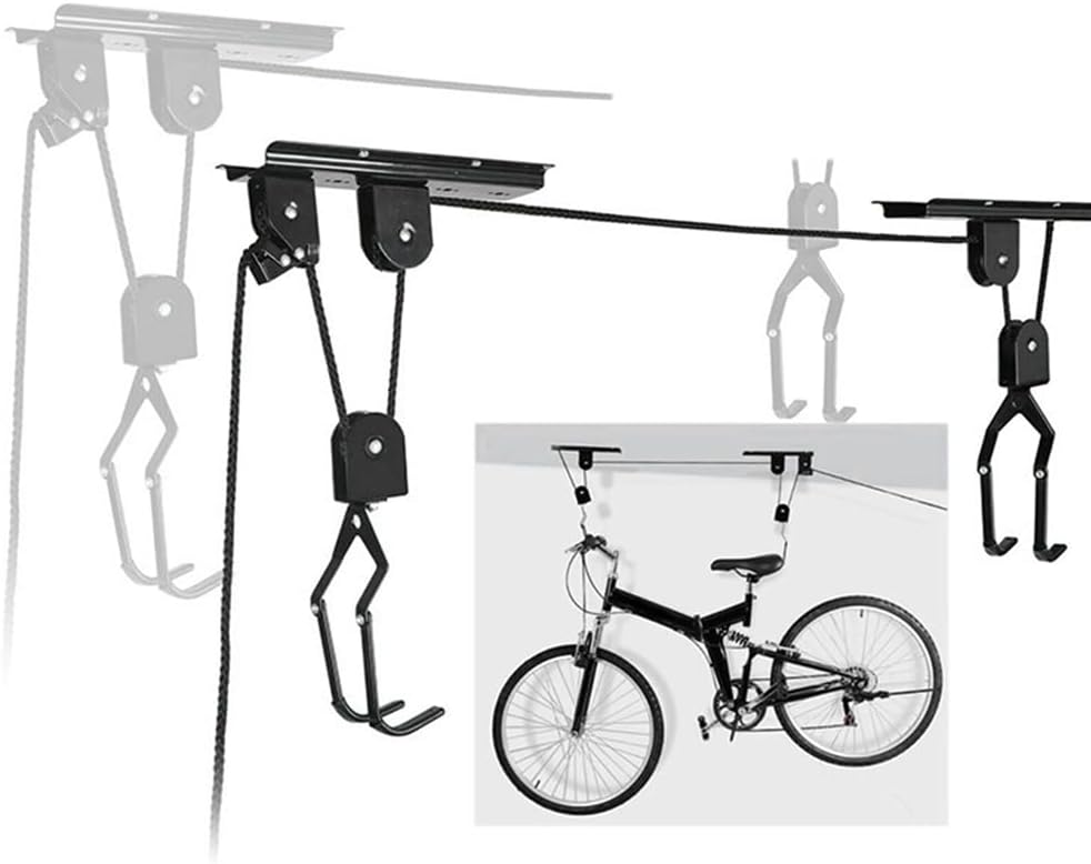  Système De Levage De Vélo Au Plafond Du Garage - Rangement à Poulie Avec Supports De Vélo, Support Efficace Et Peu Encombrant Pour Vélos