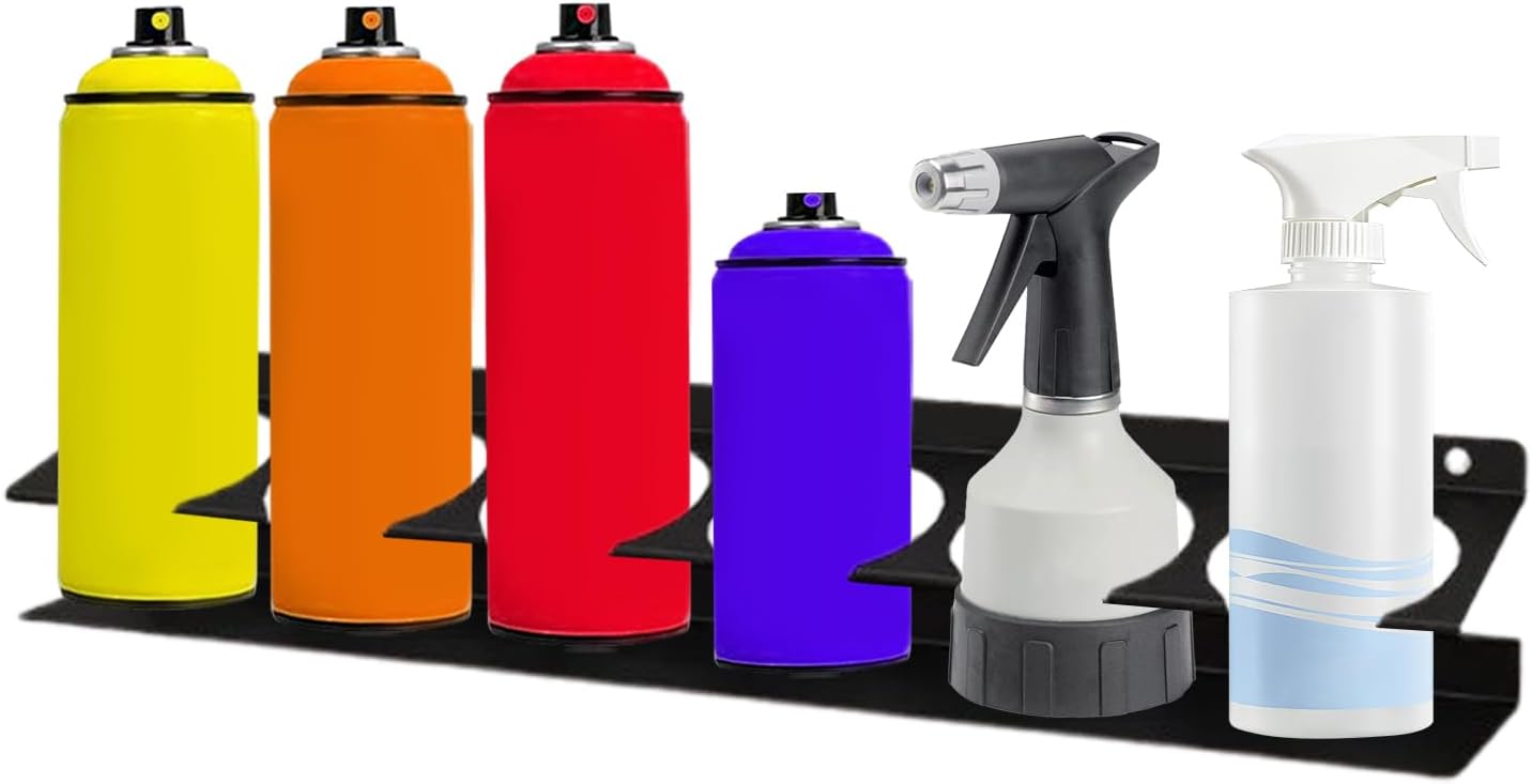 Genérico Generico Organisateur Pour Bouteilles De Spray – Étagère Murale Avec 6 Emplacements Pour Canettes De Détail De Voiture – Crochet Pour Bouteilles De Spray | Pour Garage, Atelier, Maison, Camionnette Et