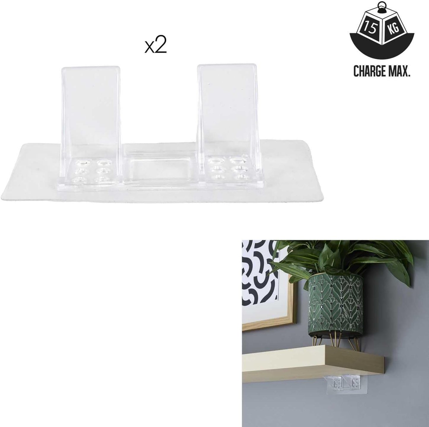  DI0063 Crochets Pour Étagère - Lot De 2 - Auto-adhésifs 15Kg - Installation Rapide - Design Discret - Polyvalent - Métal - Blanc