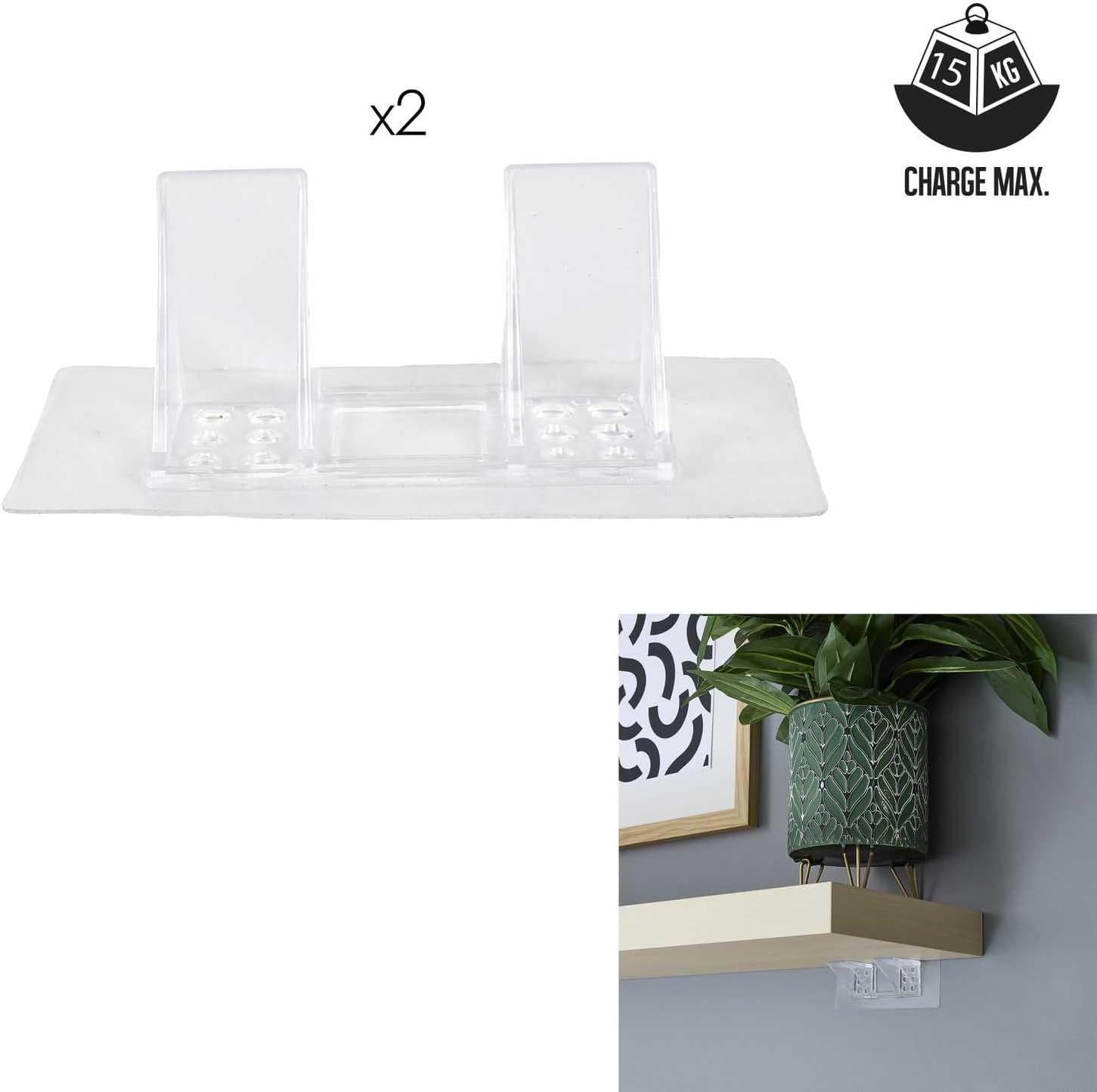  DI0063 Crochets Pour Étagère - Lot De 2 - Auto-adhésifs 15Kg - Installation Rapide - Design Discret - Polyvalent - Métal - Blanc