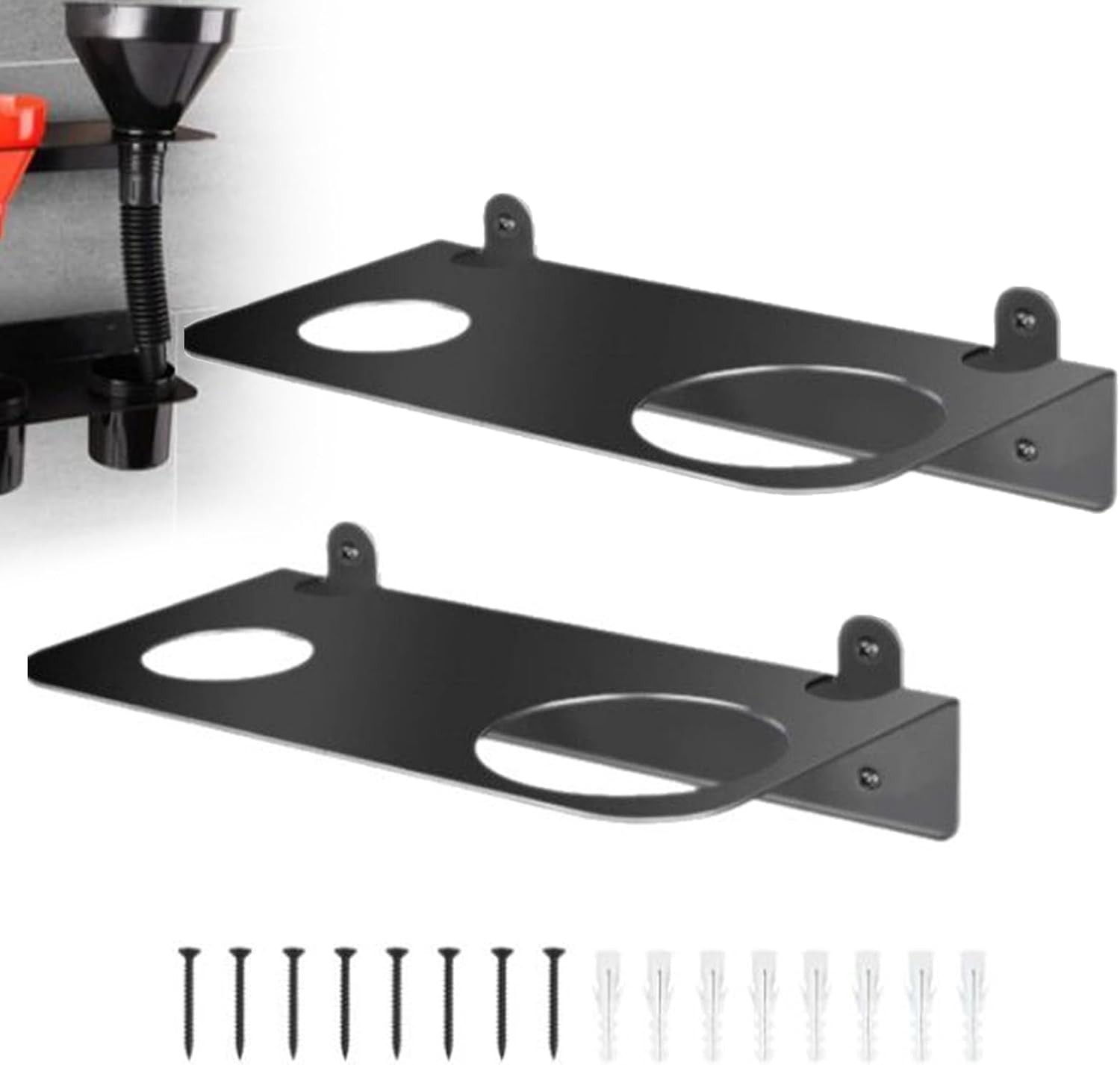  Entonnoir à Huile – Lot De 2 Supports Muraux Pour Support D'huile De Refroidissement, Design Peu Encombrant Avec Fonction D'accès Facile, Support Pour Cuisine, Garage, Atelier, Noir