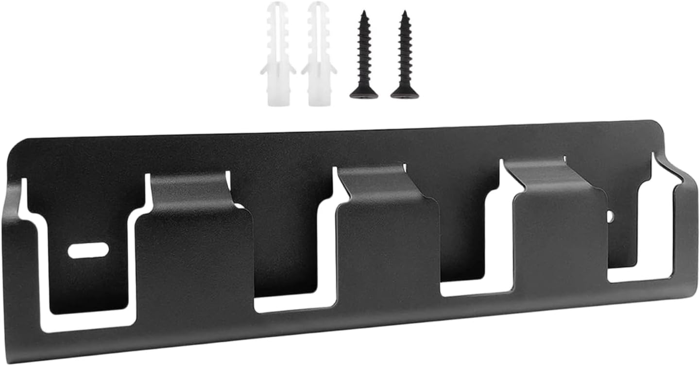 Générique Battery Organizer Wall Mounted - 4-Slot Solid Steel Holder For 18V Batteries Storage | Black Steel With Heavy Duty Design, Space Saving Rack For Living Room Bedroom Study Garage