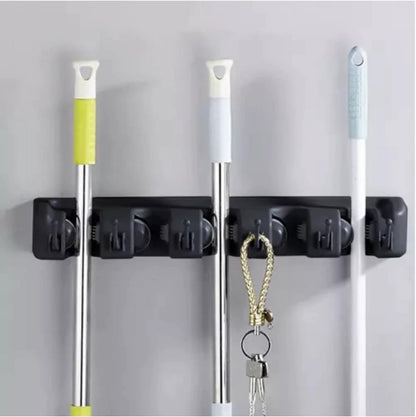  PARENCE.- Support Mural Porte-Balais Et Outils – Râtelier De Rangement 5 Emplacements Automatiques + 6 Crochets Pliants | Organisateur Mural Garage