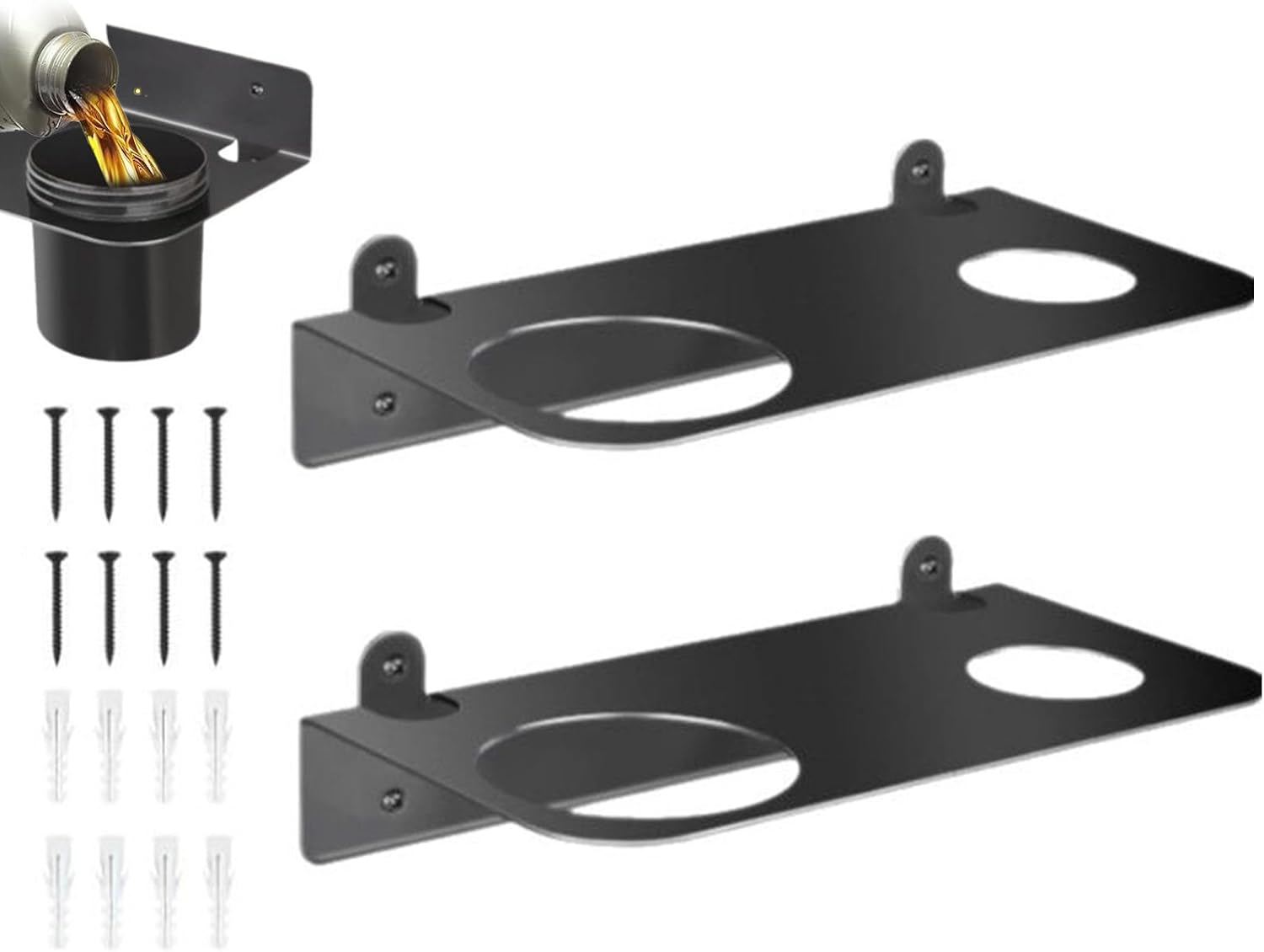  Entonnoir à Huile – Lot De 2 Supports Muraux Pour Support D'huile De Refroidissement, Design Peu Encombrant Avec Fonction D'accès Facile, Support Pour Cuisine, Garage, Atelier, Noir