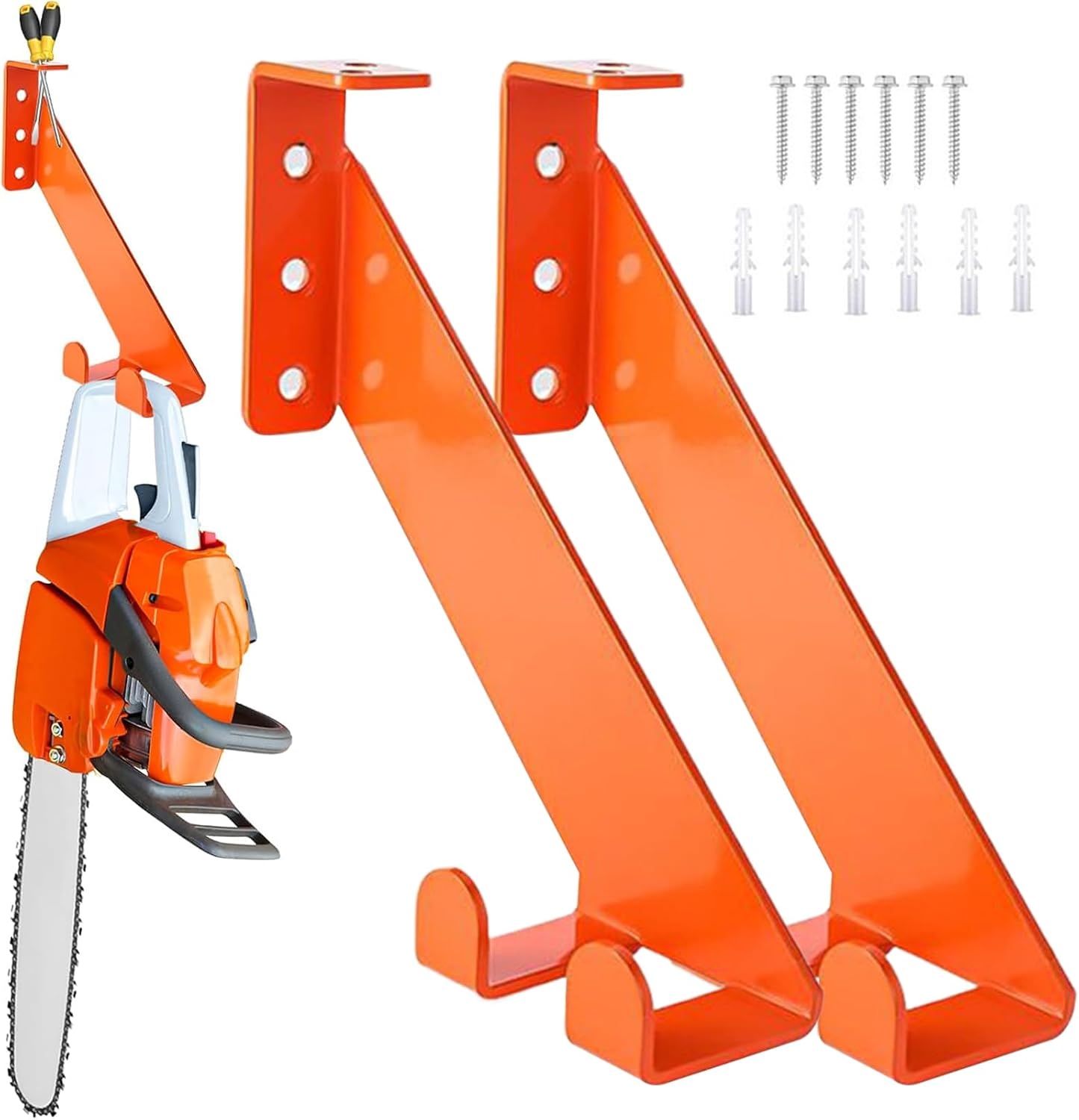  Support De Tronçonneuse En Acier Inoxydable – Cintres à Outils Pour Garage Mural Sûr – Support Robuste Avec Capacité De 81,6 Kg Pour Affichage, Magasin, Cour, Atelier, Jardin, Maison, Abri De