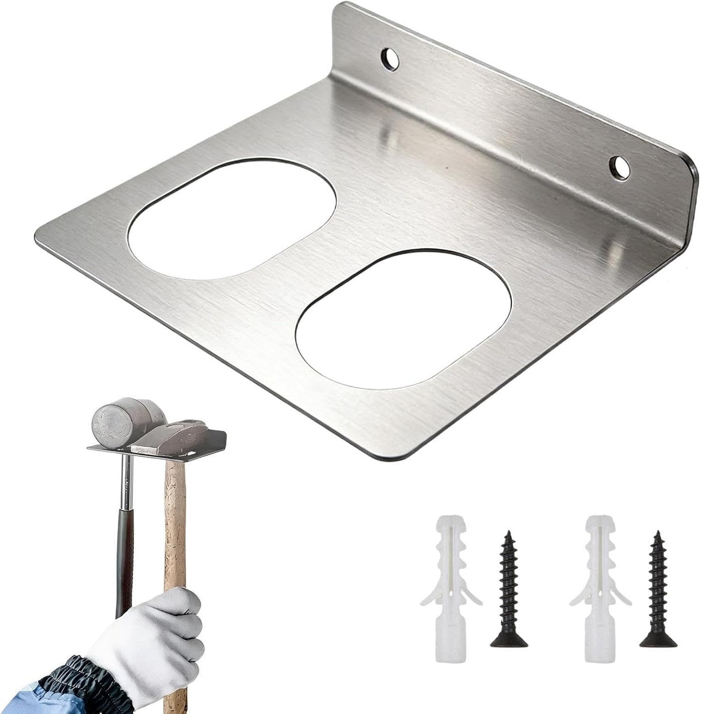 GENERIC Support Mural Pour Outils | Double Fentes En Acier Inoxydable Robuste, Avec Vis, Marteau, Support Mural | Pour Le Travail Du Bois, Garage, Atelier, Studio, Cour