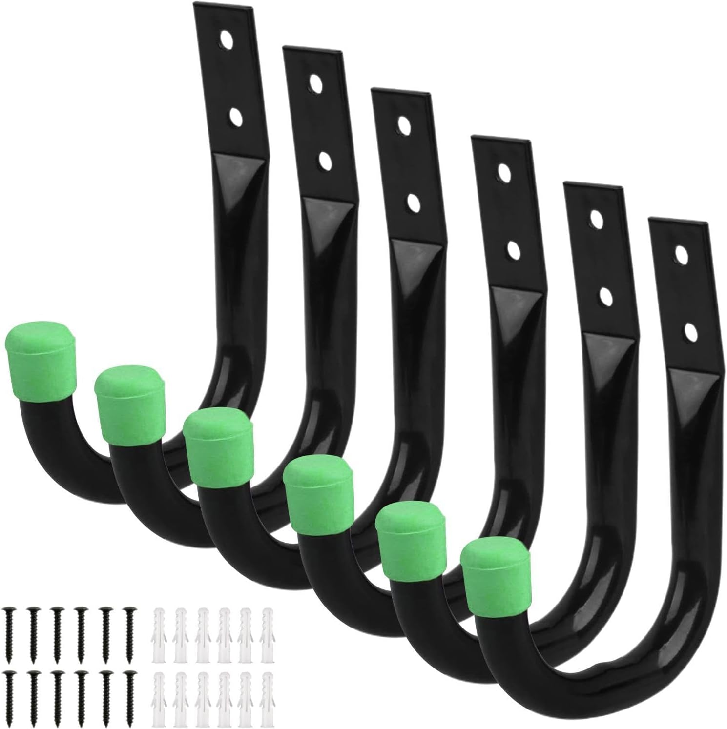 GENERIC Porte-outils Pour Mur De Garage - Cintre En Forme De J | Système De Rangement Mural, 6 Pièces (1 Ensemble) Crochets En J Robustes, Organisateur Monté Pour Vélos, échelles, Tuyaux, Outils | Garages