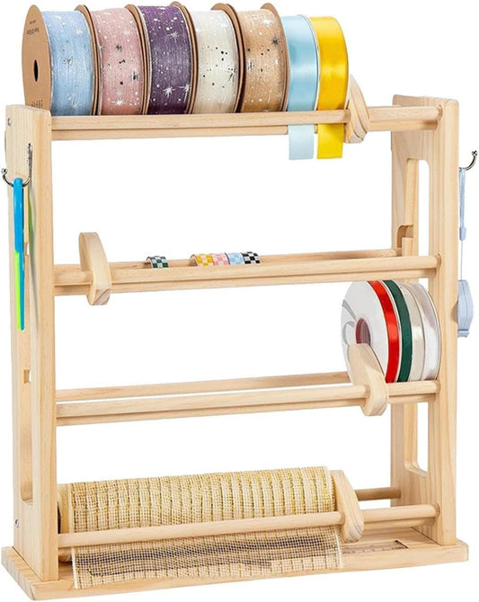 Genérico Étagère à Ruban En Bois à 4 Niveaux Avec Crochets Et Retenue | Organisateur De Bobines – Pour Fils à Coudre, Bobines De , Ruban De Papier, Salles D'artisanat, Magasins, Boutiques Et Fleuristes