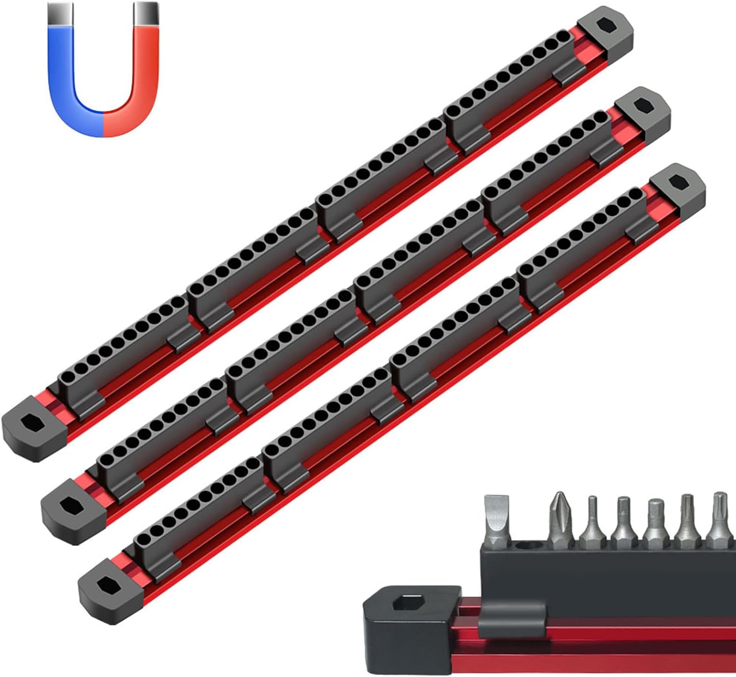  Bit Rack, Bits Storage, 40 Slots Space Saver Non-Slip Grip Rust Resistant Secure Hold, Wall Mount Rack For Car Repair, Woodworking, Basement, Garage, 16.15x1.18x1.06inches