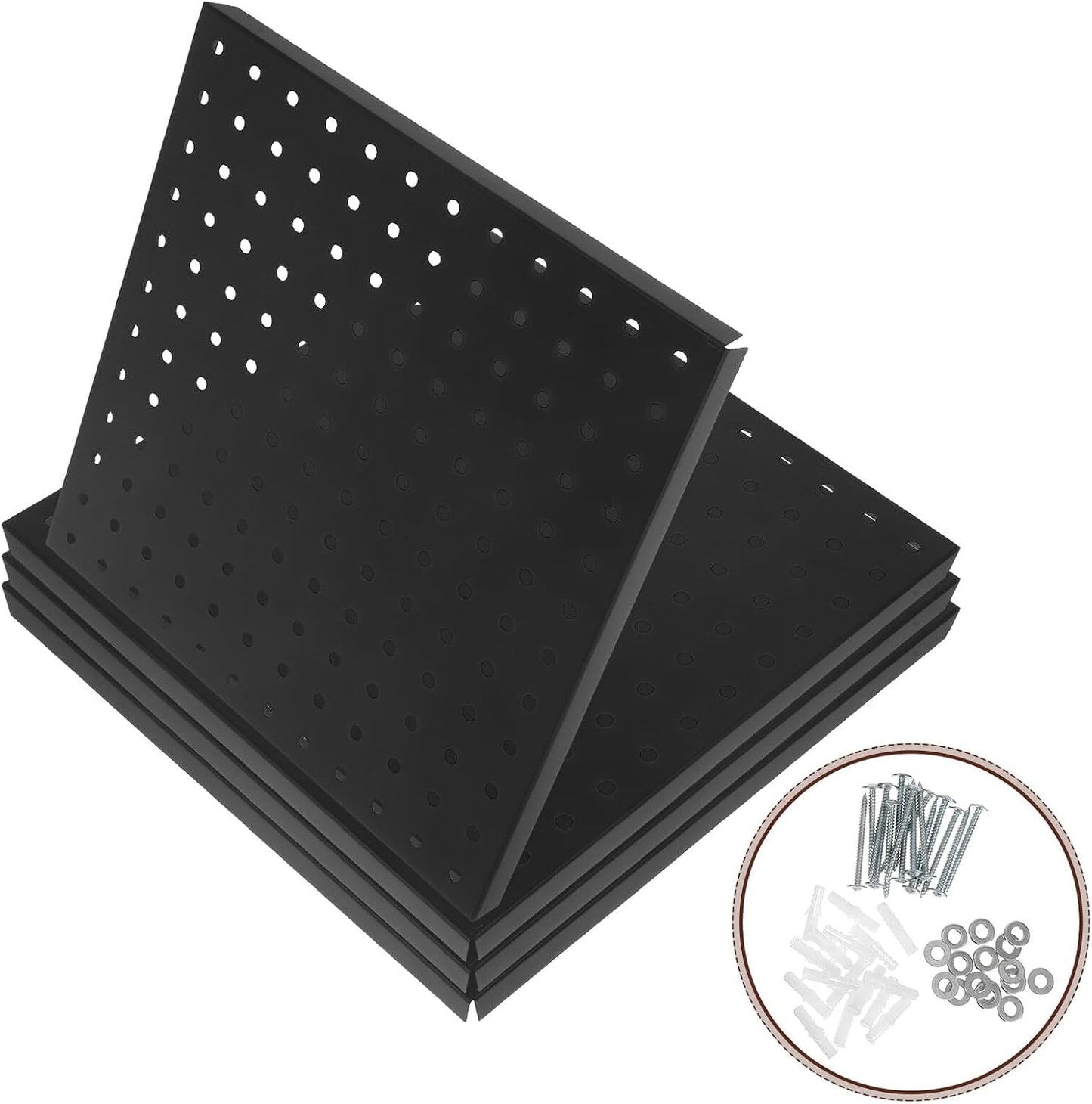  Healvian Panneau Perforé Métallique Robuste 305 CM Carré Lot De 4 Organisateur Mural Pour Rangement Outils La Cuisine Bureau Garage Finition Noire Support Charge Lourde