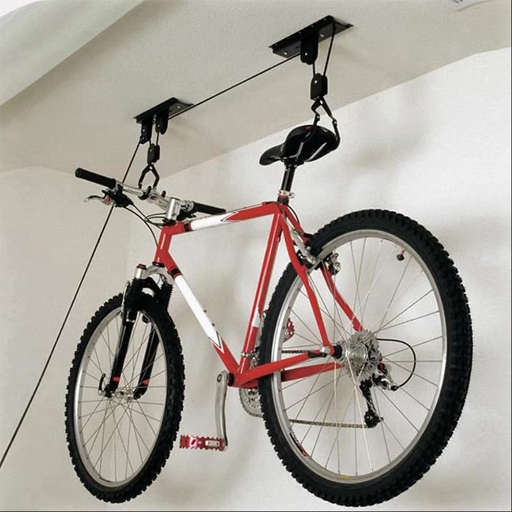  Système De Levage De Vélo Au Plafond Du Garage - Rangement à Poulie Avec Supports De Vélo, Support Efficace Et Peu Encombrant Pour Vélos