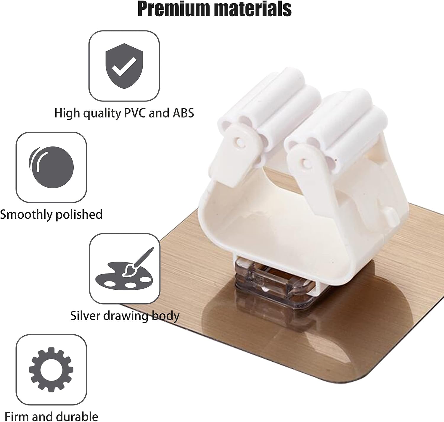 Lot De 4 Supports Autocollants Pour Balai - Fixation Murale - Crochets Pour Outils De Nettoyage - Pour Salle De Bain/cuisine/toilettes/garage/jardin
