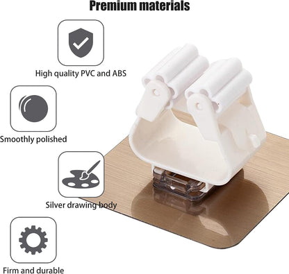  Lot De 4 Supports Autocollants Pour Balai - Fixation Murale - Crochets Pour Outils De Nettoyage - Pour Salle De Bain/cuisine/toilettes/garage/jardin