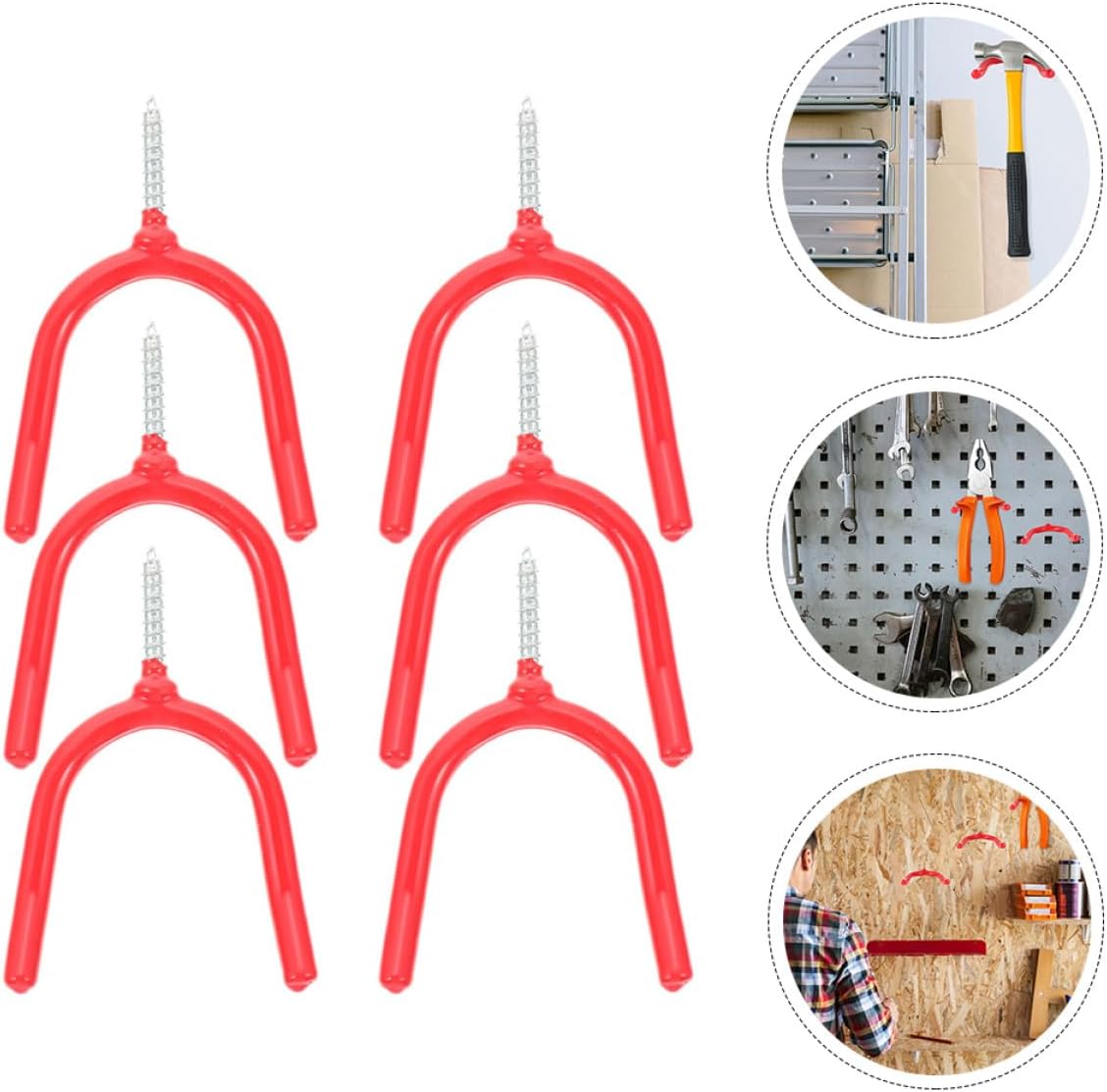  Toyvian Lot De 6 Crochets De Rangement Mural En Métal Robuste, Crochets Multifonctions Pour Garage, Support Mural Pour Outils Lourds, Organisateur D’outils De Jardin Et Suspendre