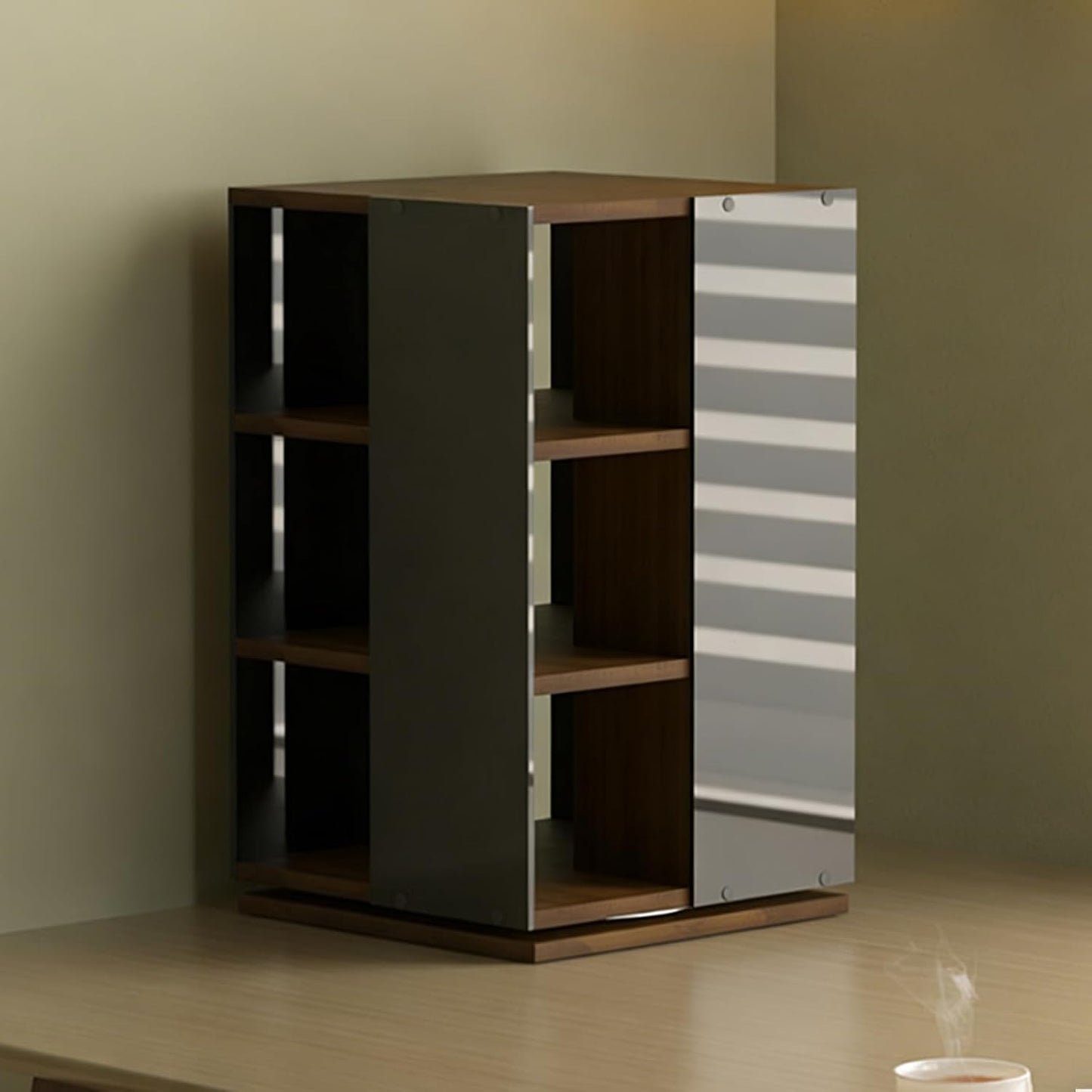  Tour De Rangement Rotative Pour CD, DVD, Disque Vinyle, Design Rotatif à 360°, Rangement Ouvert Sur Les 4 Côtés, Capacité De 120 CD, Compartiment Unique 14 X 14 Cm (couleur Noyer)
