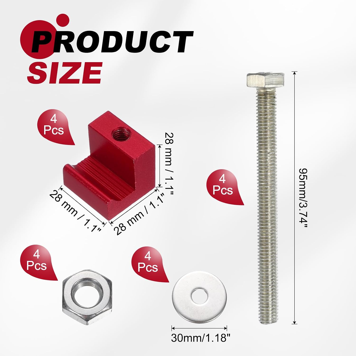  Sourcing Map Lot De 4 Crochets Croisés En J - Kit De Montage En Aluminium Pour Boîte à Outils De Camionnette - Surface Anodisée Avec écrous De Fixation - Rouge