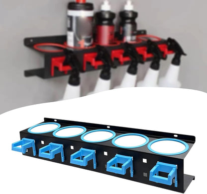  Porte-flacons Pulvérisateurs, étagère à Flacons, Fixation Murale, En Métal Avec Porte-Outils. Utilisation Polyvalente Pour Les Abris De Voiture, Bleu 5 Trous