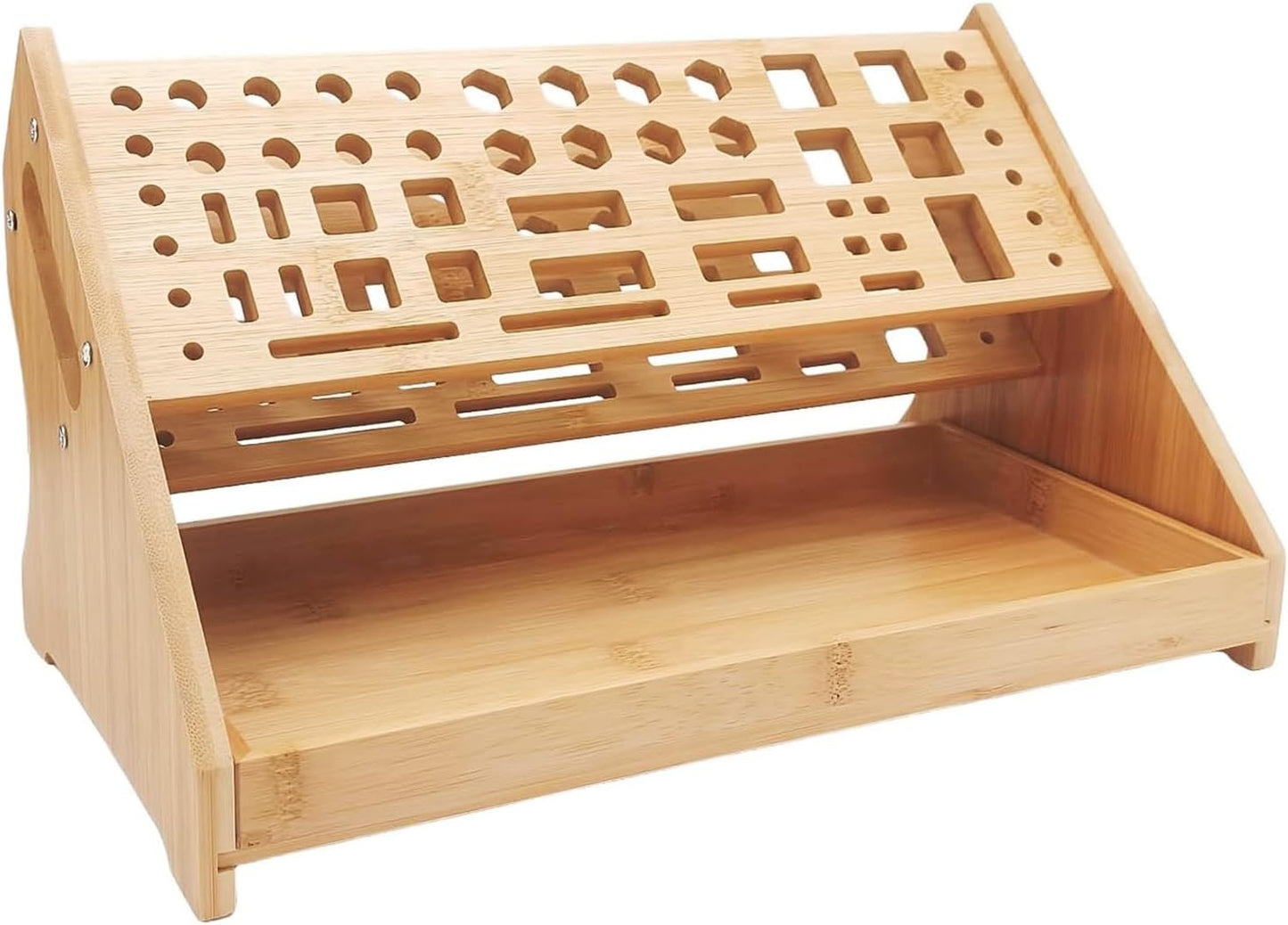  Générique Porte-Tournevis,Support De Rangement En Bois à 53 Trous Avec Plateau - Organisateur De Petits Outils - Pour Bricolage Réparation Établi Bureau Panneau Perforé Garage Intérieur Extérieur
