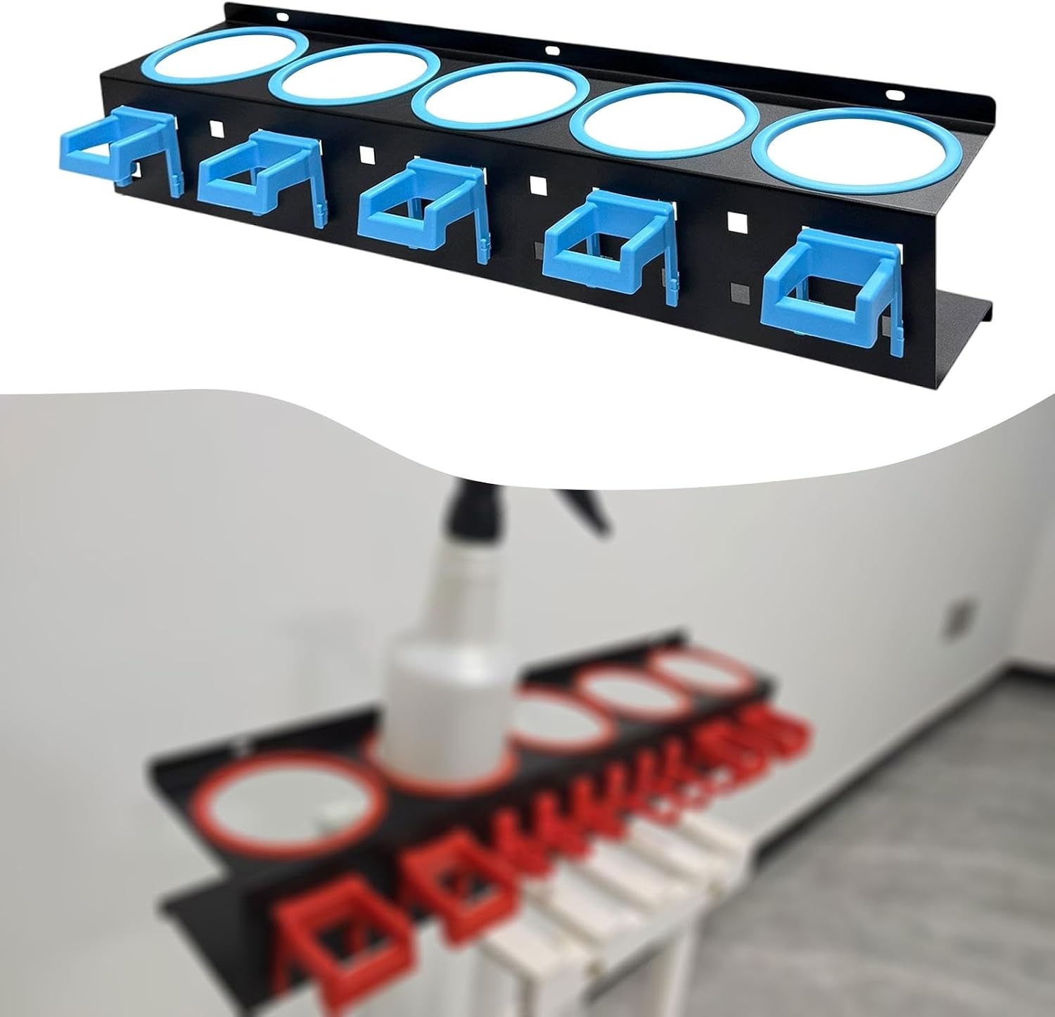  Porte-flacons Pulvérisateurs, étagère à Flacons, Fixation Murale, En Métal Avec Porte-Outils. Utilisation Polyvalente Pour Les Abris De Voiture, Bleu 5 Trous
