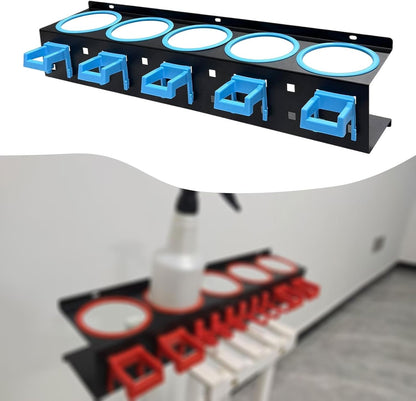 Porte-flacons Pulvérisateurs, étagère à Flacons, Fixation Murale, En Métal Avec Porte-Outils. Utilisation Polyvalente Pour Les Abris De Voiture, Bleu 5 Trous