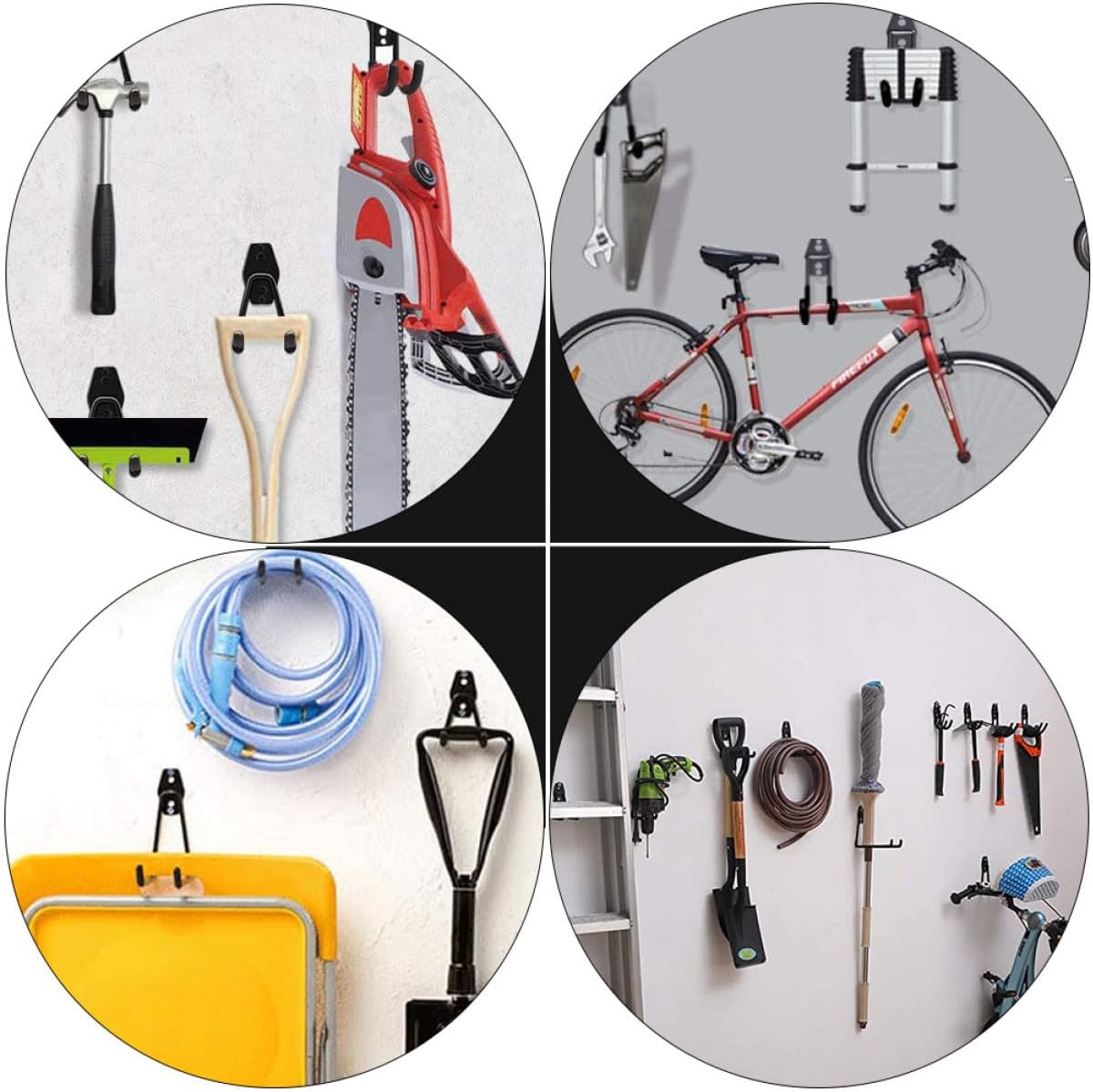  Gatuida 4Pièces Crochets Mural Garage Organisateur Heavy Duty Pour Outils De Jardin Et Vélo Crochets Utilitaires Noir Pour Rangement Et Économiseur Espace