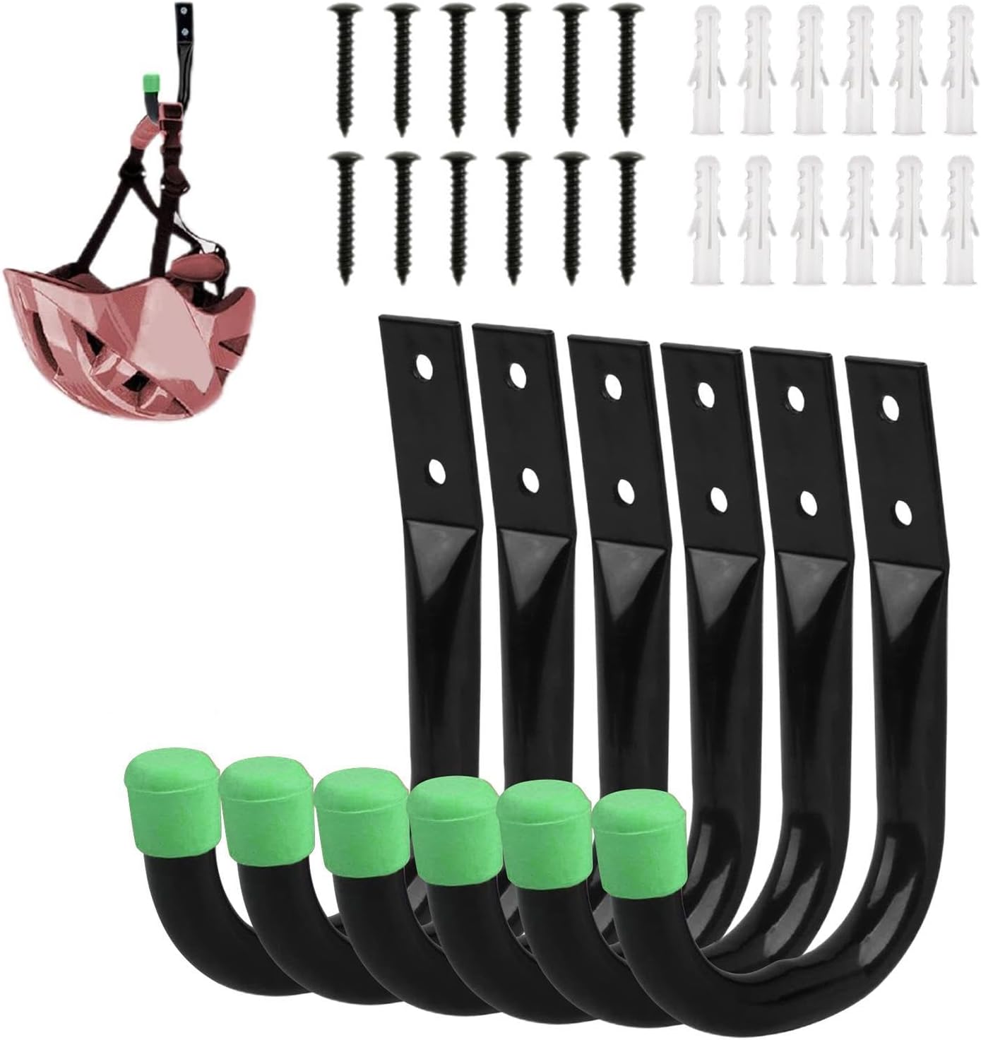 GENERIC Porte-outils Pour Mur De Garage - Cintre En Forme De J | Système De Rangement Mural, 6 Pièces (1 Ensemble) Crochets En J Robustes, Organisateur Monté Pour Vélos, échelles, Tuyaux, Outils | Garages