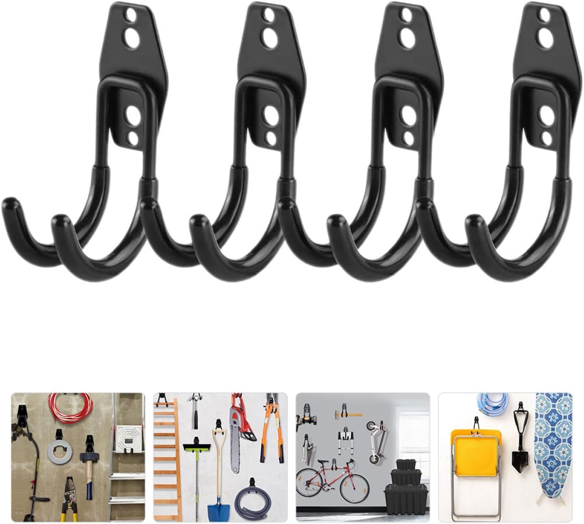  Gatuida 4Pièces Crochets Mural Garage Organisateur Heavy Duty Pour Outils De Jardin Et Vélo Crochets Utilitaires Noir Pour Rangement Et Économiseur Espace