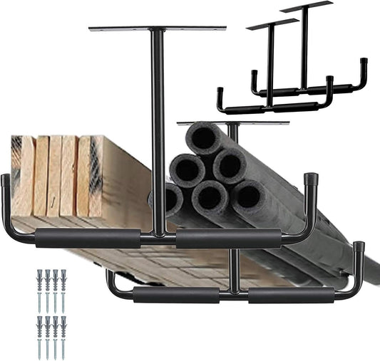  Rack De Rangement Suspendu Pour Garage - Support En T Métallique 2 Pièces | Suspensions Plafond Garage - Pour Échelle, Bois, Équipements Sportifs, Pelles, Cannes À Pêche, Skis, Cave, Abri De