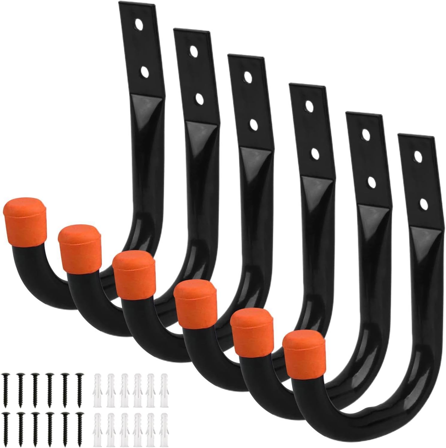 GENERIC Porte-outils Pour Mur De Garage - Cintre En Forme De J | Système De Rangement Mural, 6 Pièces (1 Ensemble) Crochets En J Robustes, Organisateur Monté Pour Vélos, échelles, Tuyaux, Outils | Garages
