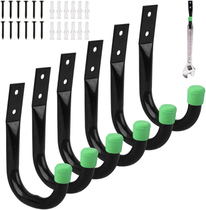 GENERIC Porte-outils Pour Mur De Garage - Cintre En Forme De J | Système De Rangement Mural, 6 Pièces (1 Ensemble) Crochets En J Robustes, Organisateur Monté Pour Vélos, échelles, Tuyaux, Outils | Garages