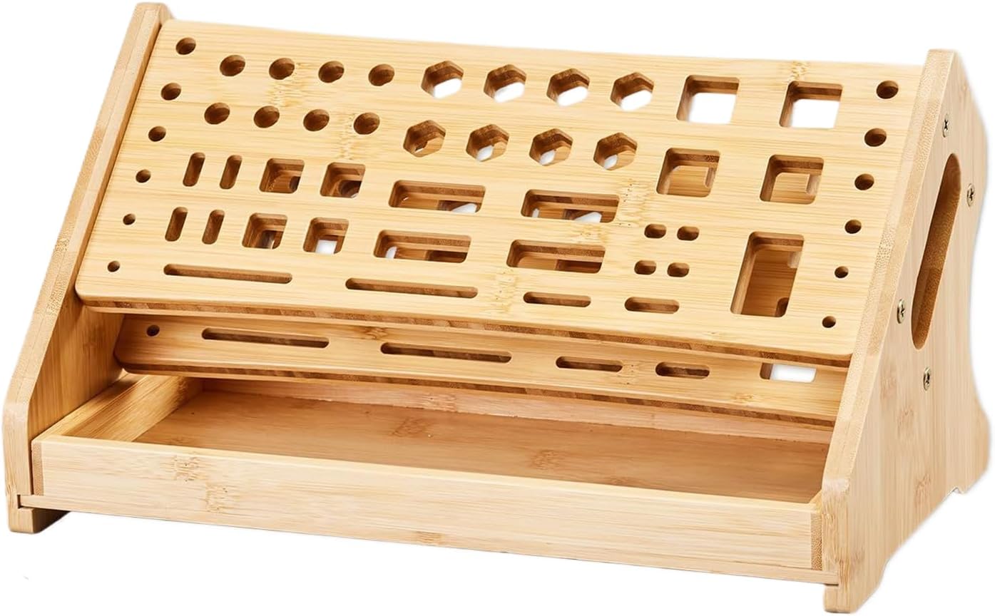  Support à Outils D'atelier - Support De Tournevis Pour Réparation De Loisirs - Organiseur En Bois à 53 Trous Avec Plateau - Design De Rangement Compact Pour Bureau, Bibliothèque, Garage, Camion