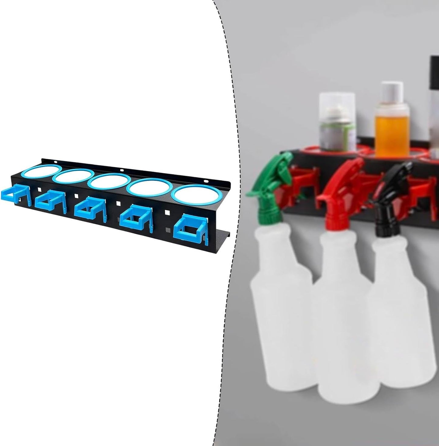  Porte-flacons Pulvérisateurs, étagère à Flacons, Fixation Murale, En Métal Avec Porte-Outils. Utilisation Polyvalente Pour Les Abris De Voiture, Bleu 5 Trous