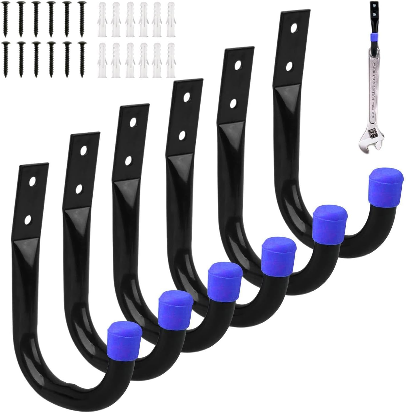 GENERIC Porte-outils Pour Mur De Garage - Cintre En Forme De J | Système De Rangement Mural, 6 Pièces (1 Ensemble) Crochets En J Robustes, Organisateur Monté Pour Vélos, échelles, Tuyaux, Outils | Garages