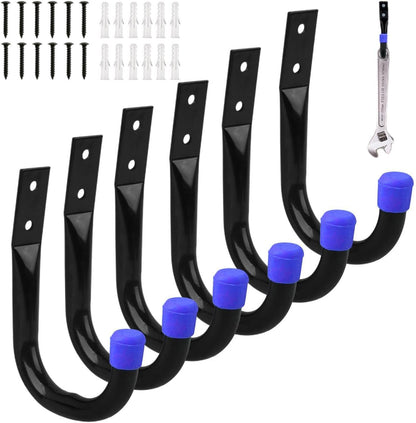 GENERIC Porte-outils Pour Mur De Garage - Cintre En Forme De J | Système De Rangement Mural, 6 Pièces (1 Ensemble) Crochets En J Robustes, Organisateur Monté Pour Vélos, échelles, Tuyaux, Outils | Garages