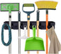  PARENCE.- Support Mural Porte-Balais Et Outils – Râtelier De Rangement 5 Emplacements Automatiques + 6 Crochets Pliants | Organisateur Mural Garage