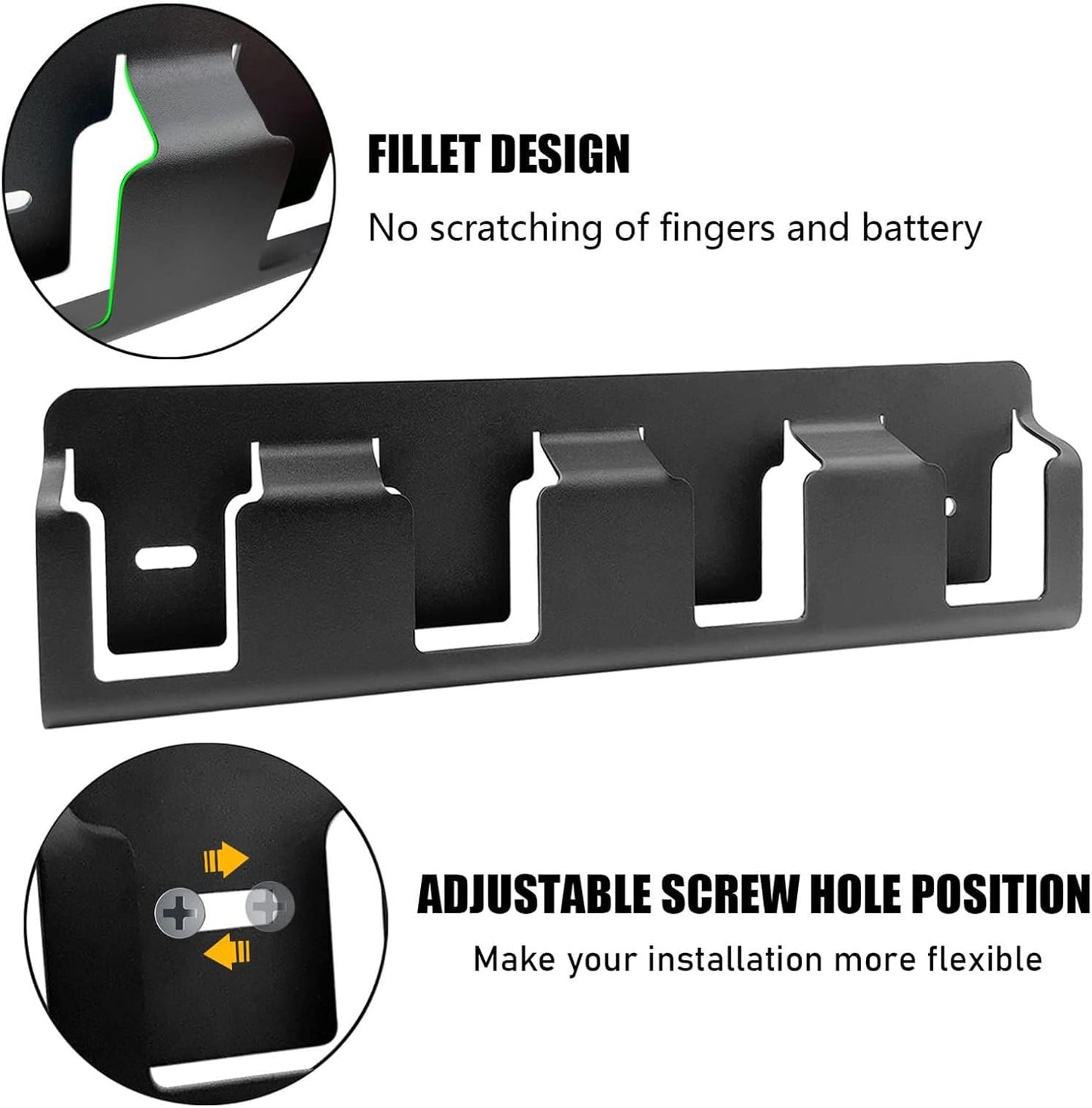  Générique Battery Organizer Wall Mounted - 4-Slot Solid Steel Holder For 18V Batteries Storage | Black Steel With Heavy Duty Design, Space Saving Rack For Living Room Bedroom Study Garage