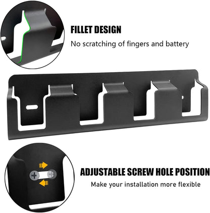  Générique Battery Organizer Wall Mounted - 4-Slot Solid Steel Holder For 18V Batteries Storage | Black Steel With Heavy Duty Design, Space Saving Rack For Living Room Bedroom Study Garage