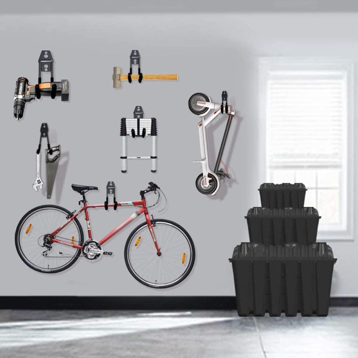  Gatuida 4Pièces Crochets Mural Garage Organisateur Heavy Duty Pour Outils De Jardin Et Vélo Crochets Utilitaires Noir Pour Rangement Et Économiseur Espace