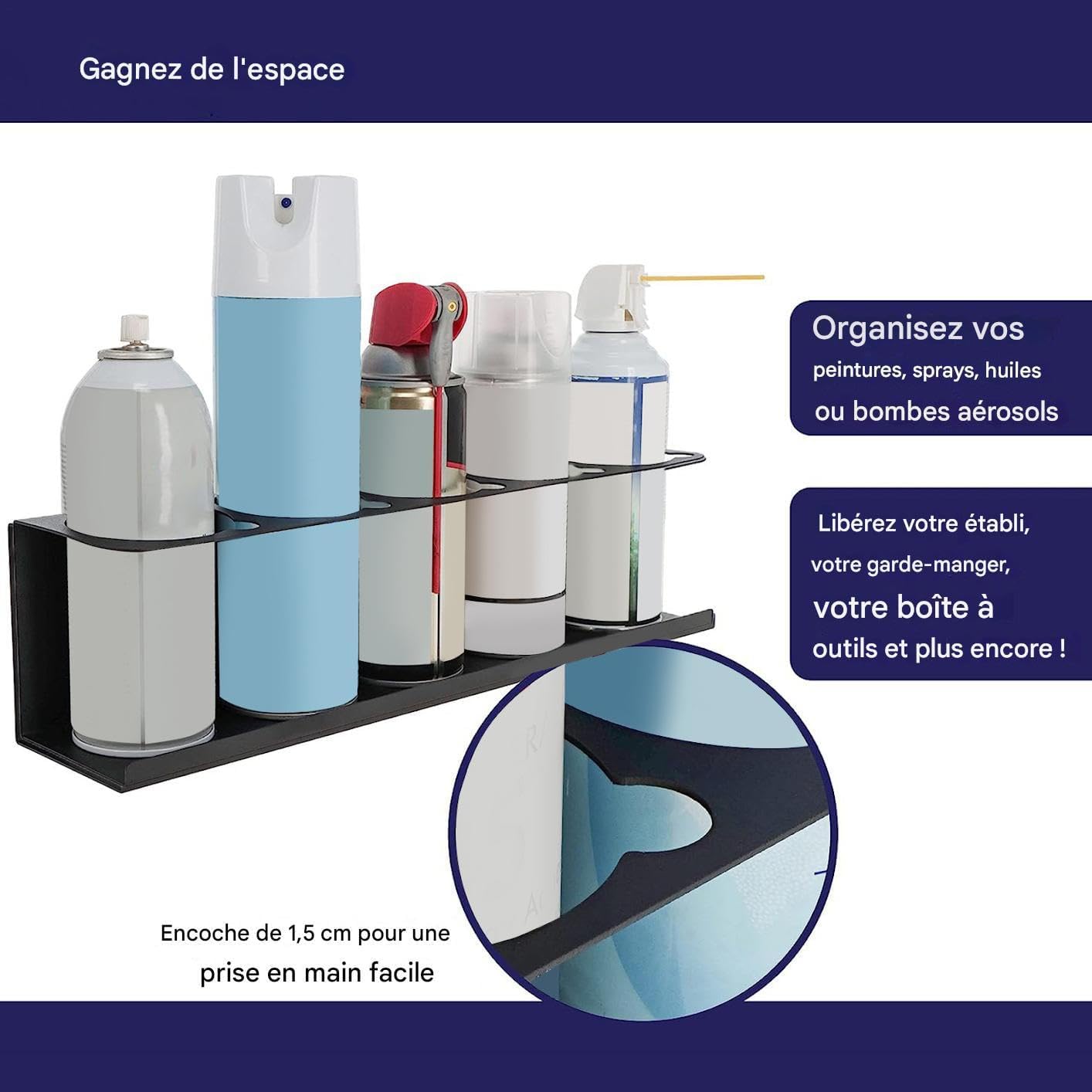  Générique Porte-Bombes Aérosols, Support Pour Mastic à Fixation Murale, Support Monté Sur Table Pour Outils Atelier Garage Maison