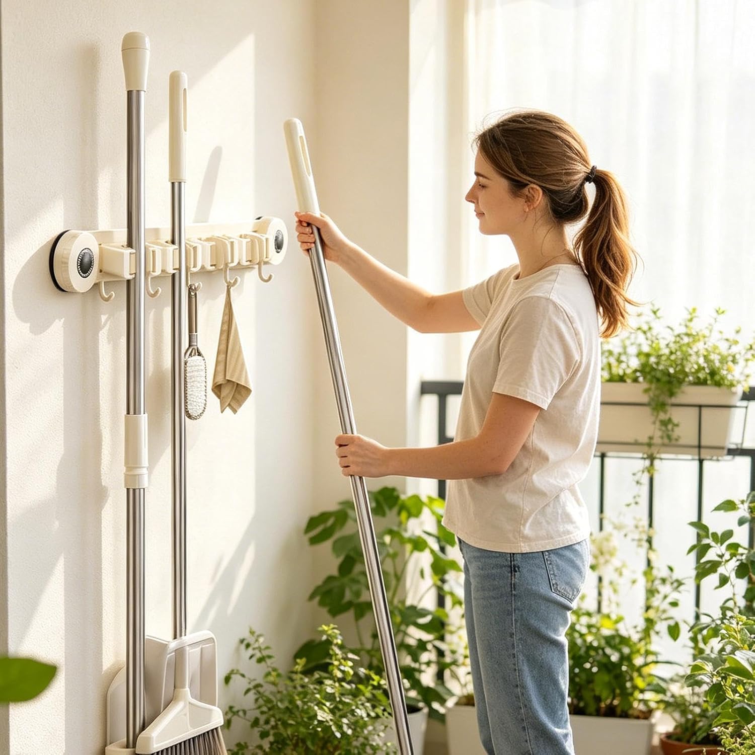 GENERIC Support Pour Balai – Ventouse Robuste Et Antirouille – Support Mural Pour Balai – Pour Maison, Dortoir, Bureau, Appartement, Chambre à Coucher, Salon