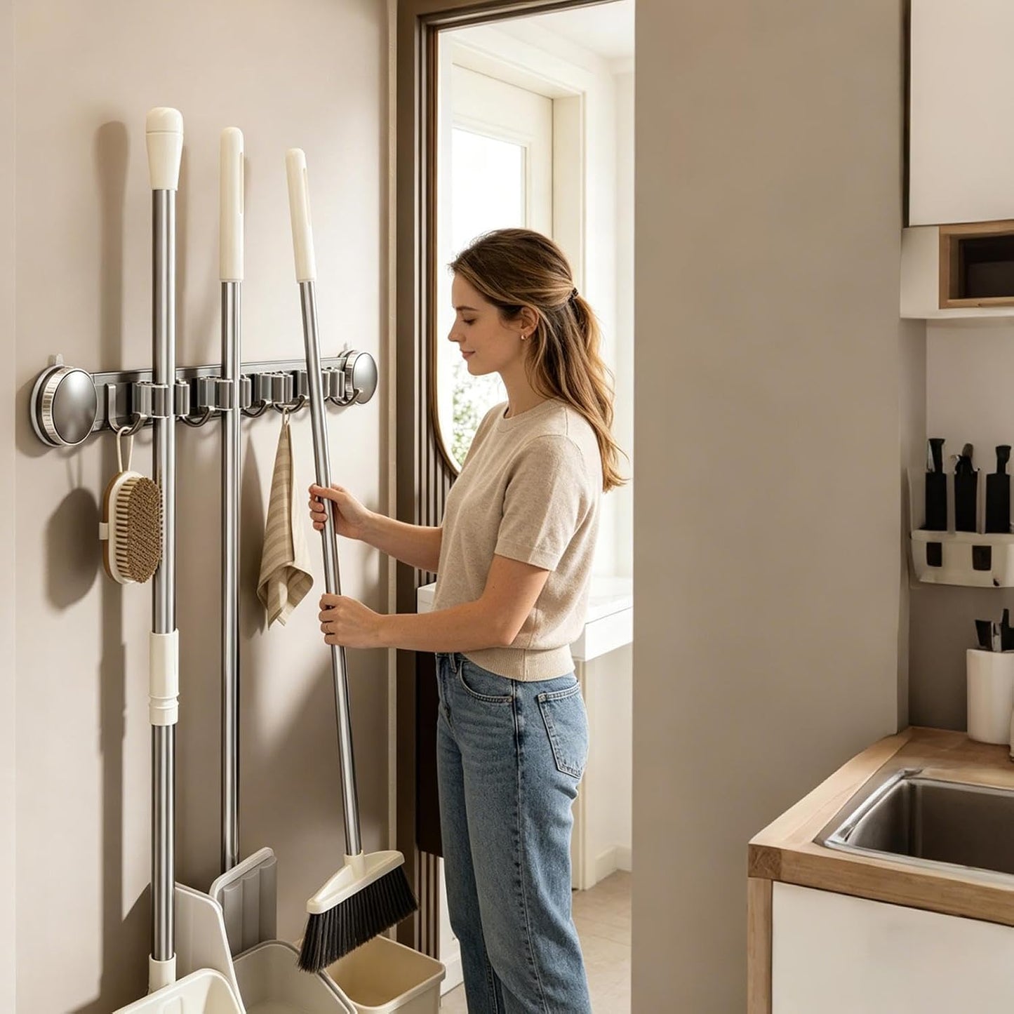 GENERIC Support Pour Balai | Ventouse Robuste Antirouille | Porte-outils De Nettoyage Domestique – Pour Maison, Dortoir, Appartement, Chambre, Salon, Salle De Bain