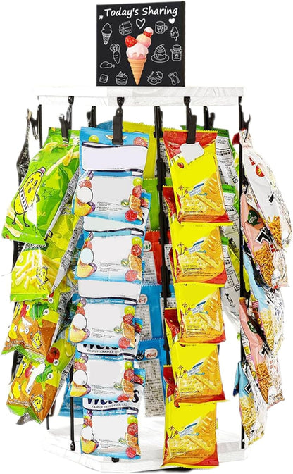  Présentoir À Snacks Pour Comptoir,Support À Chips Organisateur Avec Porte-Étiquettes - Présentoir Tournant 5 Niveaux 40 Pinces, Organisateur De Cuisine Avec Base En Bois Et Tableau D'Affichage Pour Co