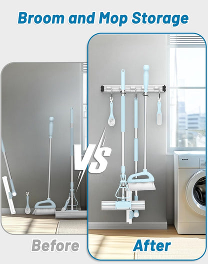  Lot De 1 Support Mural Pour Balai Et Serpillère. Fabriqués En Alliage D'aluminium Robuste Dans Un Design élégant Et Moderne, Ces Supports Sont Parfaits Pour Organiser Votre Buanderie, Garage