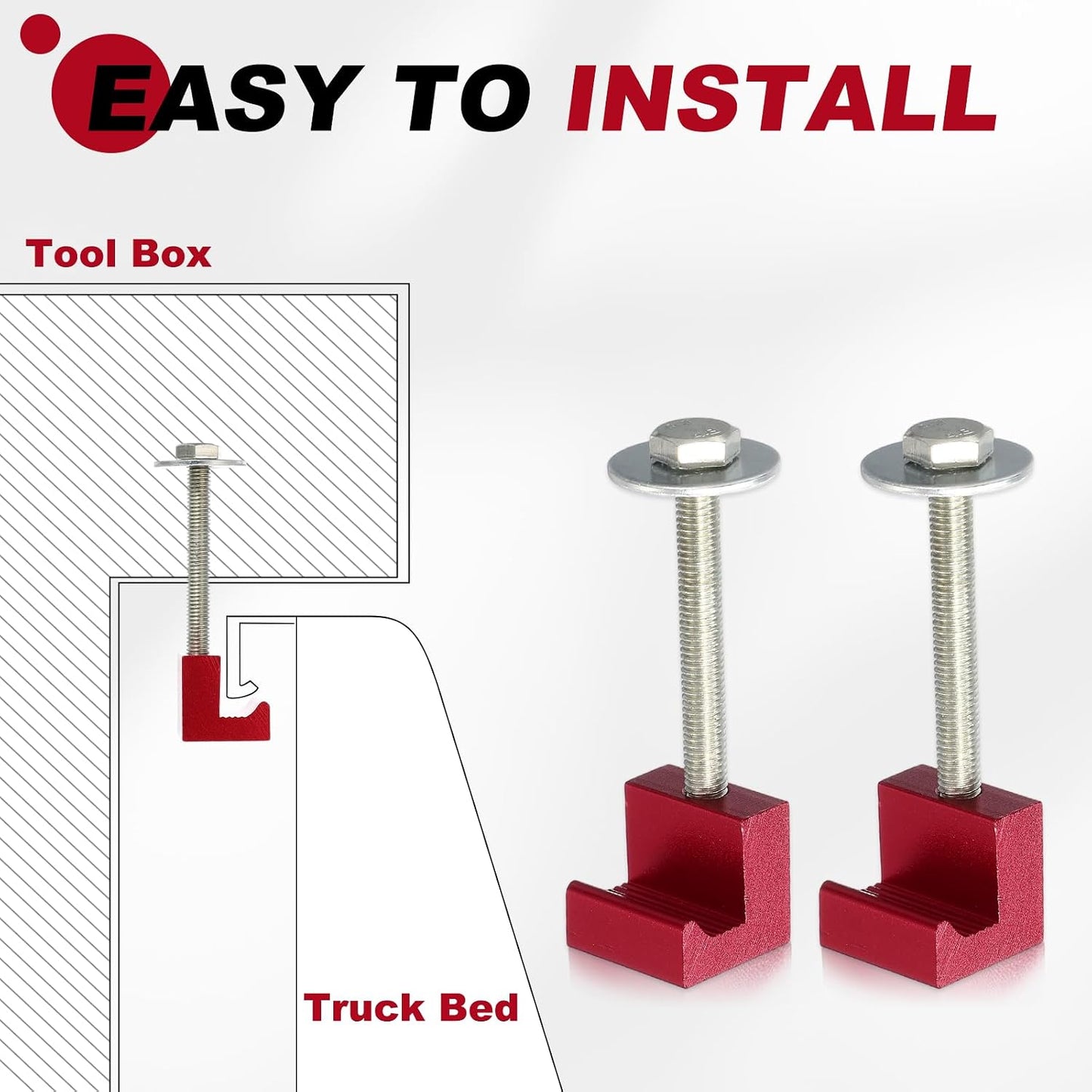  Sourcing Map Lot De 4 Crochets Croisés En J - Kit De Montage En Aluminium Pour Boîte à Outils De Camionnette - Surface Anodisée Avec écrous De Fixation - Rouge